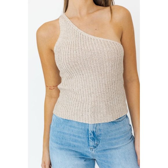 LE LIS ONE SHOULDER TAPE YARN KNIT TOP - Picture 7 of 9